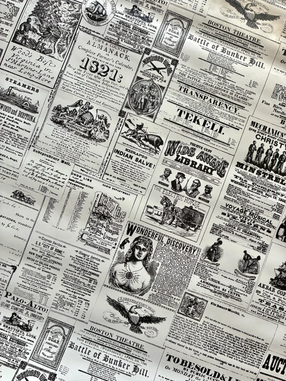 VTG 1970s Victorian Newsprint Wallpaper 11 Yds